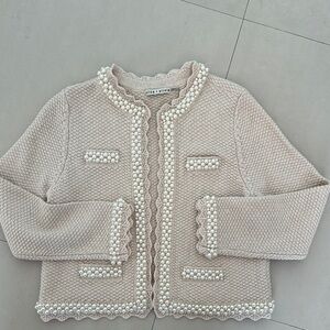 Alice + Olivia Cream Pearl-Embellished Jacket